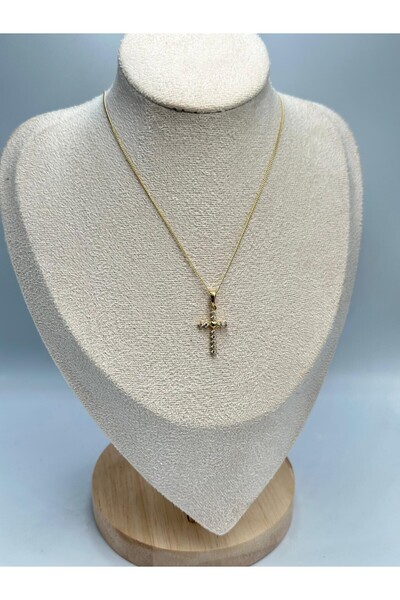 MyladyAccessoriess Kalp Detay Tek Taş Haç Kolye (Çelik)