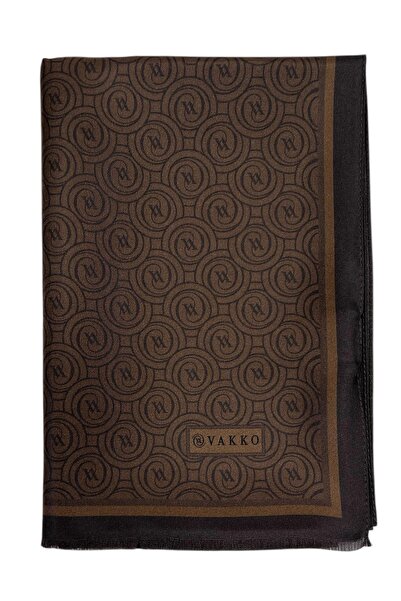 Vakko Twill İpek Şal - Yeni Monogram - Koyu Kahve