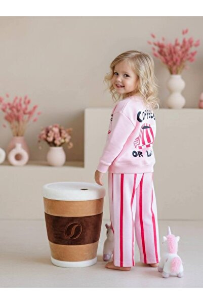 Pinkitokids Coffe Line Sweatshirt and Denim Woven Pants Set