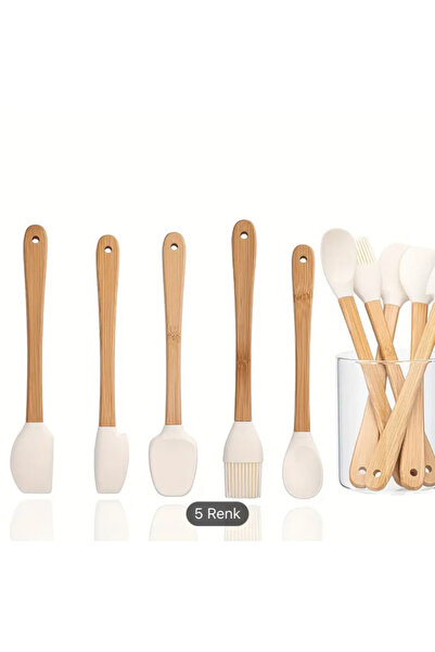 Alvin 5 Adet Yapışmaz Silikon Mutfak Alet Seti Ahşap Saplı - Çok Renkli Mini ...
