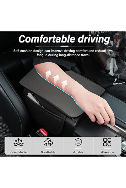 AGC Black Leather Car Center Console Armrest Cushion Pad – Comfortable, Anti-Slip & Protective Cover