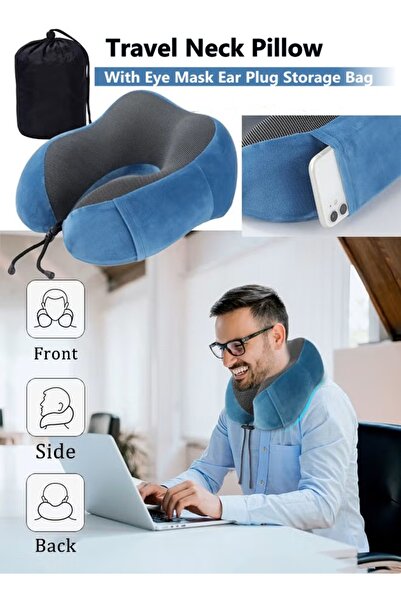 Generic Travel Neck Pillow Memory Foam Neck Pillow With Eye Mask Ear Plug Storage Bag for Travel Office Home