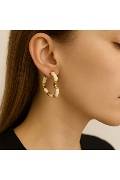 ÇAĞ MODA AKSESUAR أقراط عظمية من الفولاذ المقاوم للصدأ بلونين