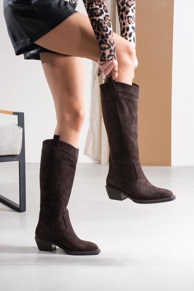 FSKOMBİN Valencea Brown Suede Genuine Leather Women's Boots