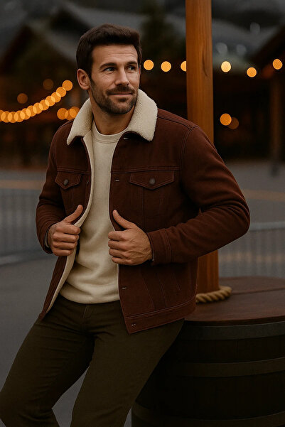 comstar Men's Winter Thick Casual Brown Denim Jacket