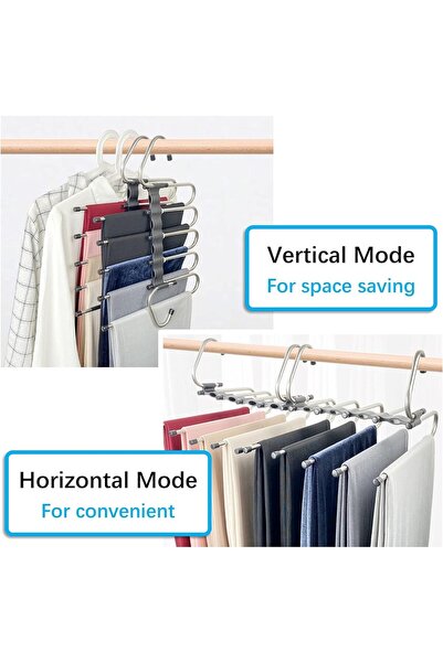 Generic TEX-RO 5-in-1 Foldable Stainless Steel Pants Hangers, Multi-layer (Pack of 2)