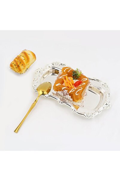 Generic Koluxi Vintage Rectangular Metal Serving Tray - Silver (1 piece)