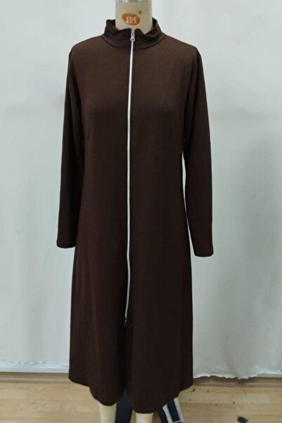 Mossta Μακρύ φόρεμα από βισκόζη με δύο κλωστές με φερμουάρ μπροστά - Καφέ