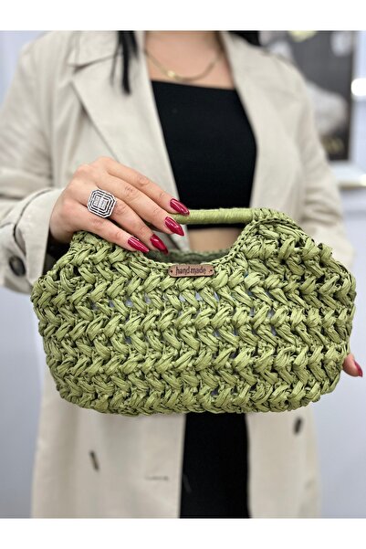 MODA Hasır Rafya Çanta, Portföy Şık %100 El Emeği Gizli Burslu Çanta