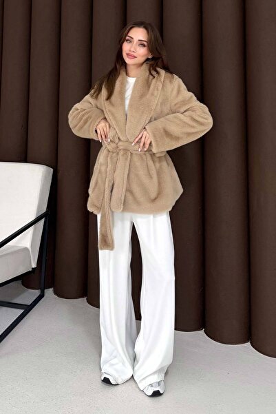 Melike Tatar Γούνινο παλτό με ζώνη 32-3713