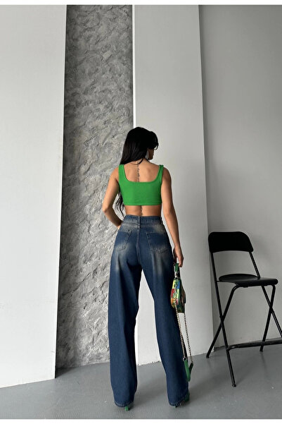 DESTEMODA Γυναικείο φαρδύ τζιν παντελόνι με πέτρα, ένζυμο, χημικό πλύσιμο με μουστάκι, καφέ τόνος 4002