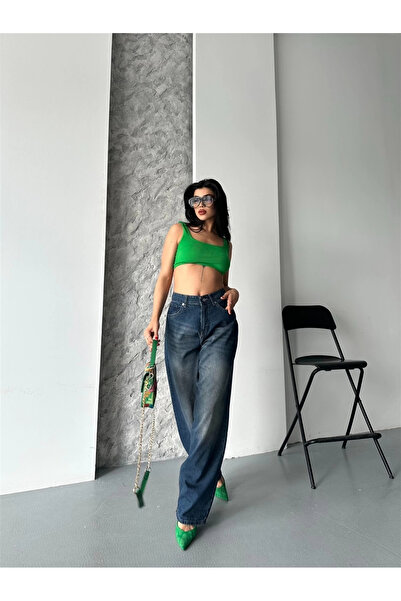 DESTEMODA Γυναικείο φαρδύ τζιν παντελόνι με πέτρα, ένζυμο, χημικό πλύσιμο με μουστάκι, καφέ τόνος 4002