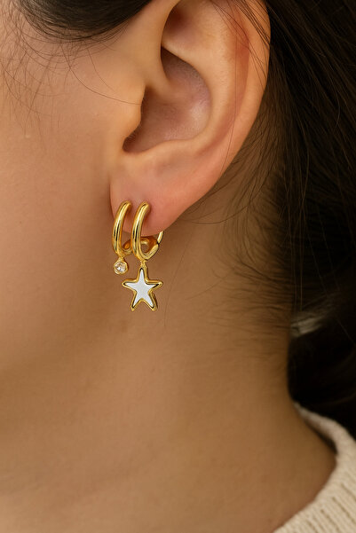 ÇAĞ MODA AKSESUAR أقراط مطلية بالذهب من الفولاذ المقاوم للصدأ على شكل نجمة