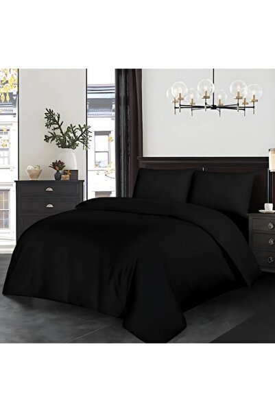 iTin 3-piece double bed linen, premium polyester, 200x200 cm, elegant black, refined design