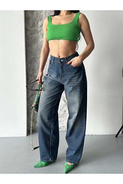 DESTEMODA Γυναικείο φαρδύ τζιν παντελόνι με πέτρα, ένζυμο, χημικό πλύσιμο με μουστάκι, καφέ τόνος 4002