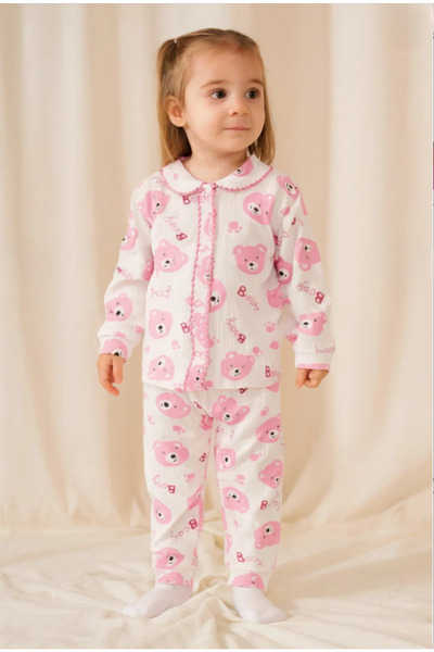 BUUFUU Kız Bebek Çocuk Pamuklu Oyali Pijama Takımı Hediyelik