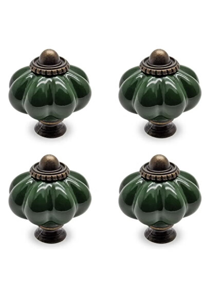 Generic 4pcs Dark Green Pumpkin Knobs, Vintage Ceramic Cabinet Knobs