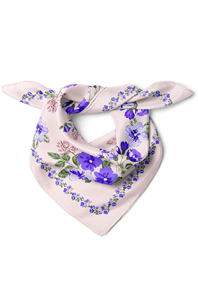 nehir eşarp Mor Çiçek Desen Fular Bandana 50x50 Cm