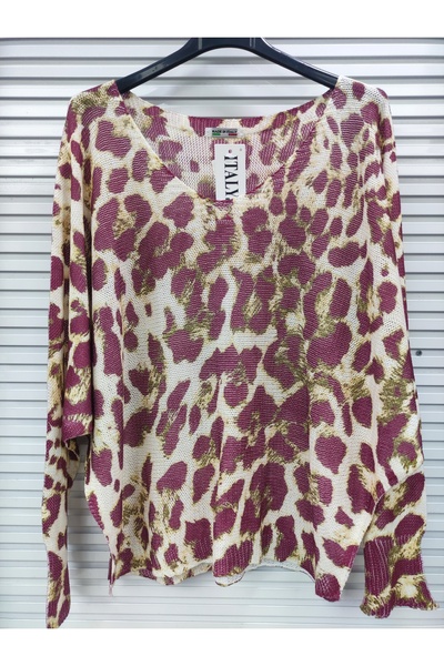 YOUMOOD İTALYAN LEOPAR DESENLİ OVERSIZE TRİKO