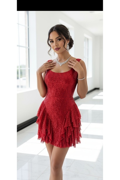 VELİSİA Payetli mini abiye elbise parti elbisesi yılbaşı elbisesi