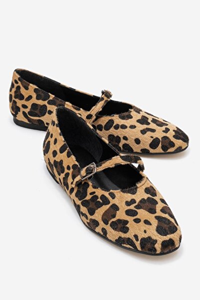 CCWAY AYAKKABI Balerina cu curea pentru femei LEOPARD