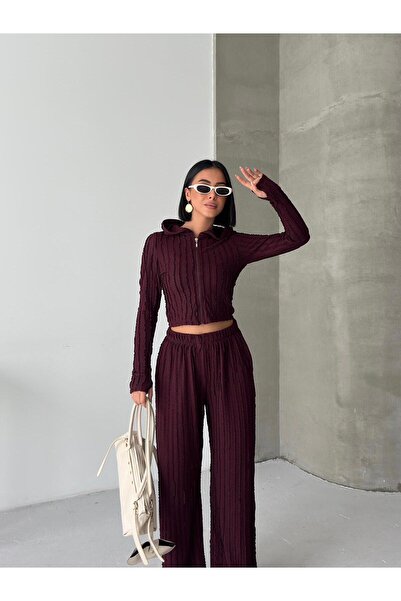 aytenli Shawl Collar Hooded Zippered Finger-Looped Top Elasticized Sized Pocketed Trousers Tassel Suit