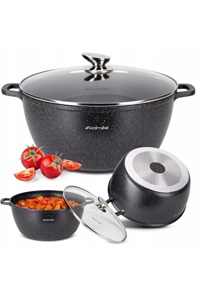 Kamille Cast Aluminum Pot with Marble Coating 10 L, induction compatible, with glass lid