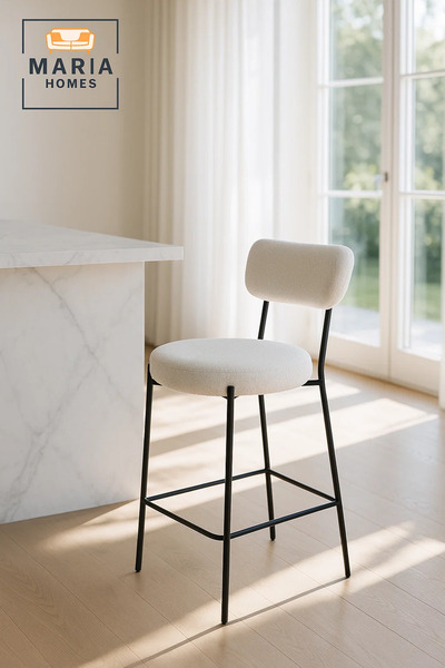 MARIA HOMES كرسي بار من خشب البوكل بإطار معدني، ومقعد دائري مبطن لجزيرة المطب...