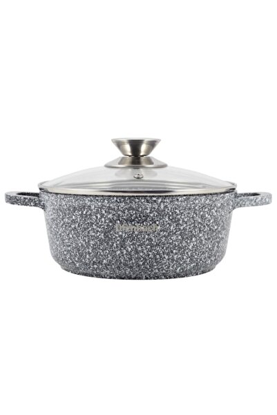 Ofenbach Aluminum Granite Pot with Glass Lid, 2.3 L (20 cm), Gray/Transparent