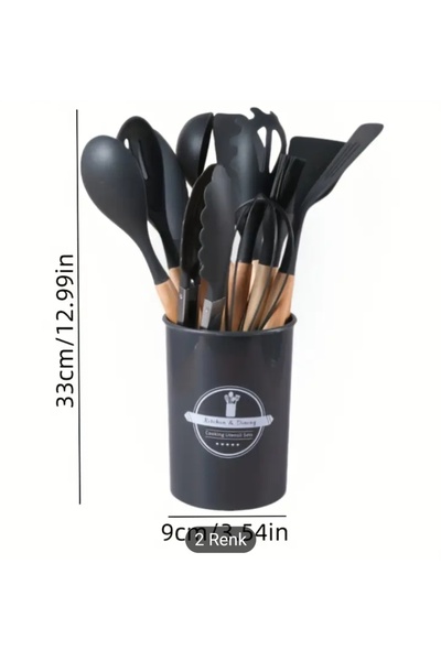 Alvin 12 Piece Silicone Kitchen Utensil Set with Wooden Handle – Heat Resistant Spatula Spoon Brush Set