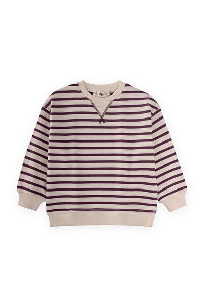 Cigit Striped Karyoka Detailed Transitional Sweat 2-12 Years Old Plum
