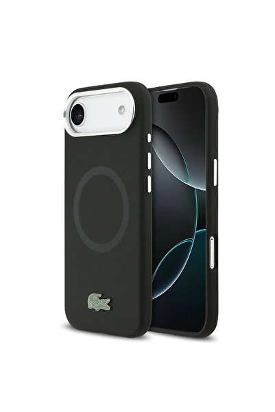 Lacoste iPhone 17 Air Case Licensed M-Safeli Iconic Logo Metal Camera Frame Silicone Cover Black