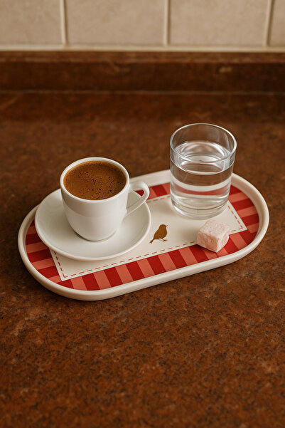 AC AMİSOS 4’lü Desenli Oval Kahve Sunum Tepsisi Seti –Siyah, Kırmızı, Limon v...