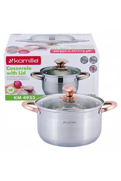 Kamille Stainless Steel Pot with Glass Lid, 4.5 L, 22 cm (Induction)