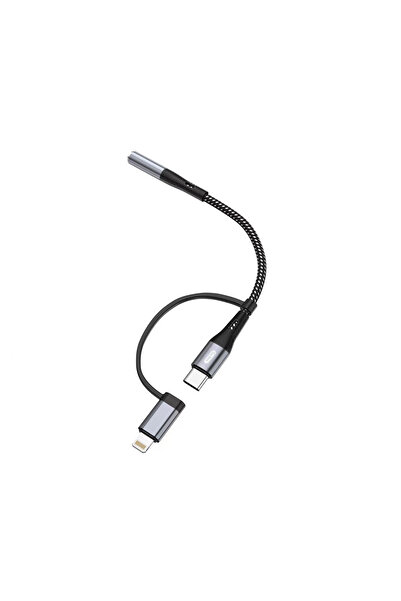 Go-Des GD-UC173 3.5mm Jack Girişli Type-C ve Lightning 2in1 Ses Kablosu Siyah