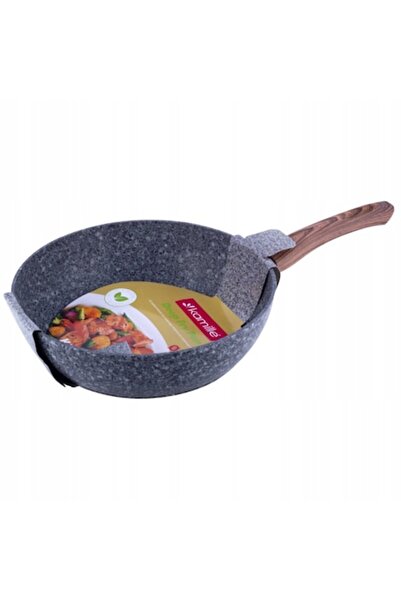 Kamille Tigaie wok cu mâner moale la atingere, Kamille, aluminiu/granit, 26 cm, gri/maro