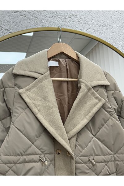 BENAHOLL Alva Buttons Snap Fastener Waist Tightening Quilted Short Coat-En2108 Mink