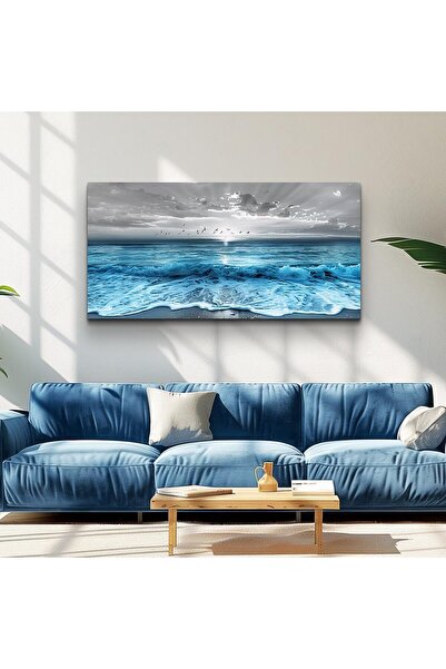 Emoda home Trove لوحة جدارية من قماش أمواج البحر الزرقاء (مؤطرة 60×120 سم) - ...