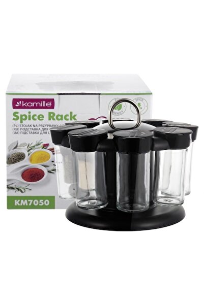 Kamille Set de 8 recipiente pentru condimente, Kamille, sticlă, cu suport, 17 x 18 cm, negru/transparent