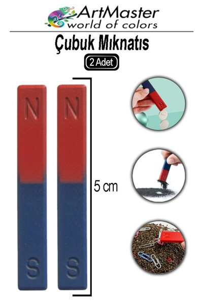 Artmaster Çubuk Mıknatıs 2 Adet Deney Malzemesi Kırmızı Mavi Boyalı Okul Proj...