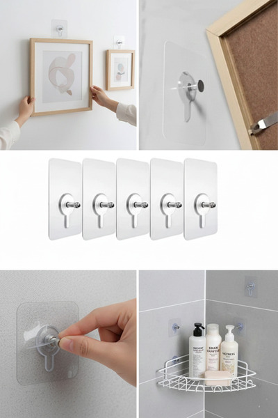 MonoAi 4 Adet Delme Gerektirmeyen Güçlü Yapışkanlı Vidalı Duvar Çivi Askı