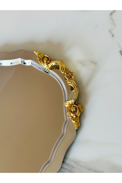 Melinda Lunea Gold Oval Presentation Serving Tray with Handles (20X25Cm)