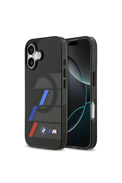 BMW iPhone 17 Uyumlu Kılıf Lisanslı M-safe Şarj Özellikli IML Baskılı Üç Renkli M Dizayn Kapak Siyah