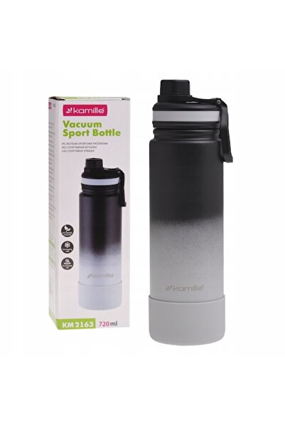 Kamille Cană termică sport KM-2163, 720 ml, oțel inoxidabil, capac detașabil, negru-gri