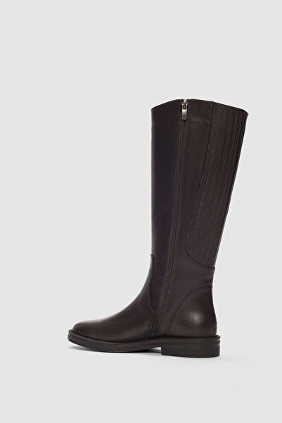 selin shoes Arvee Genuine Leather Elastic Low Heel Women's Boots - Brown