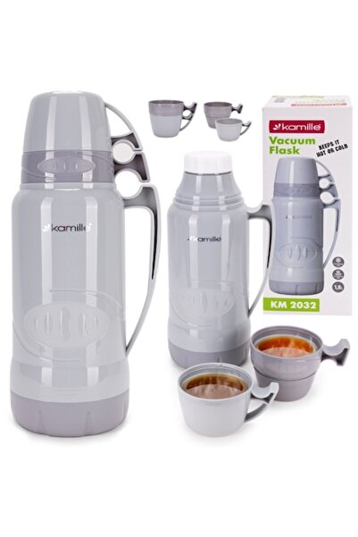 Kamille Termos 1,8 l cu capac din sticlă și 2 căni integrate, menține tempera...