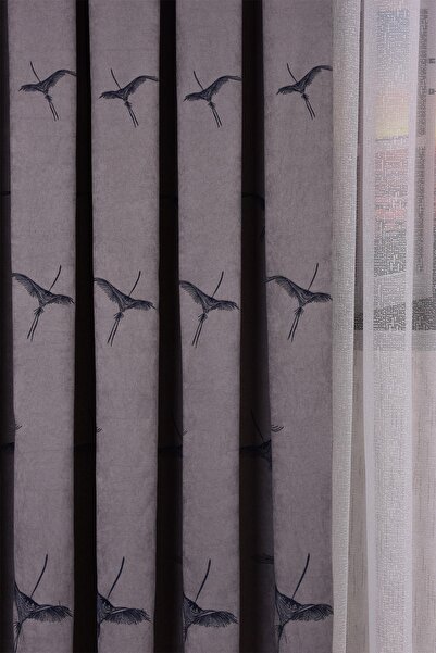 Setekshome Phoenix Embroidered Background Curtain Gray