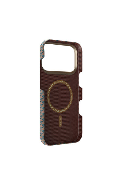 Raptic iPhone 17 Pro Uyumlu Kılıf M-safe Şarj Özellikli Aramid Skin Origin Serisi Kapak Gold-Mavi