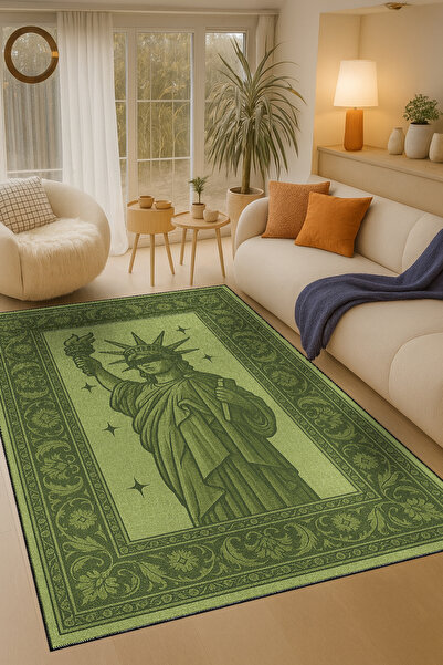 Rugs Modern Halı سجادة ديكور عصرية من MOSSO بنمط تمثال الحرية الأخضر وقاعدة م...