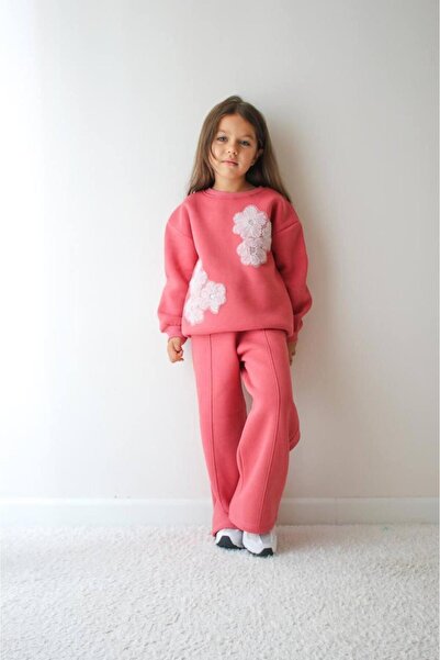 NURTOPU Girls' Set, Top and Bottom Set, 3-Thread, Thick Inside, Winter, Full Lycra Cotton Fabric, Flexible